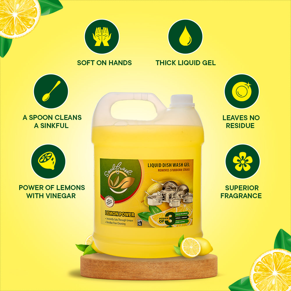 SOULFRESH Dish Wash Gel Lemon and Vinegar 5 ltr